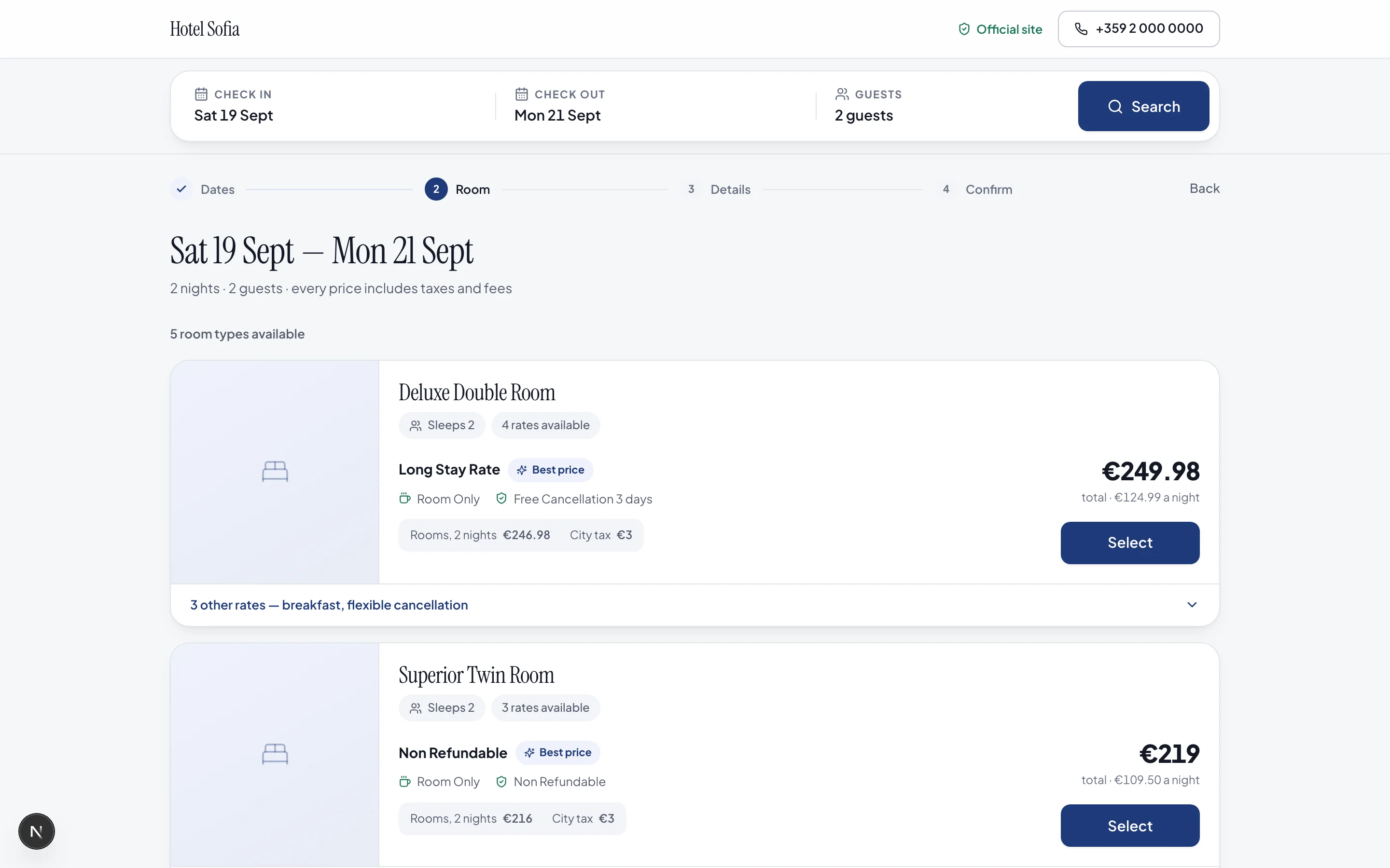 RevioDirect — Direct booking interface