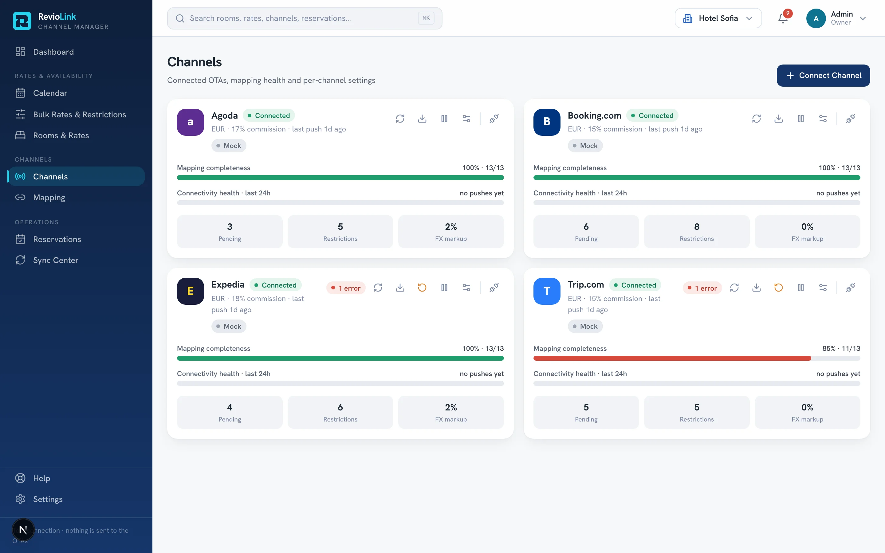 RevioLink — Channel Manager interface