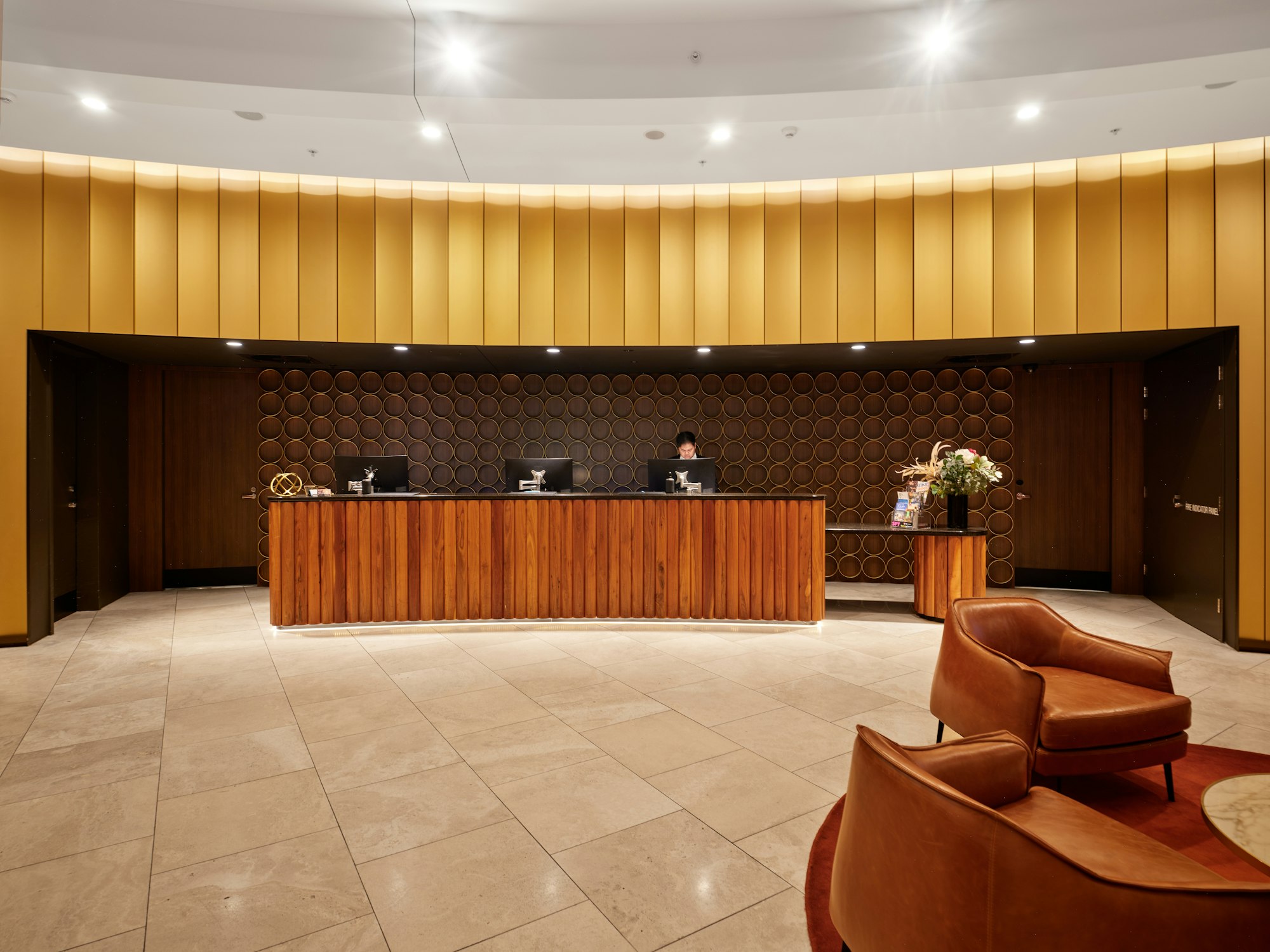 A quiet hotel reception at night