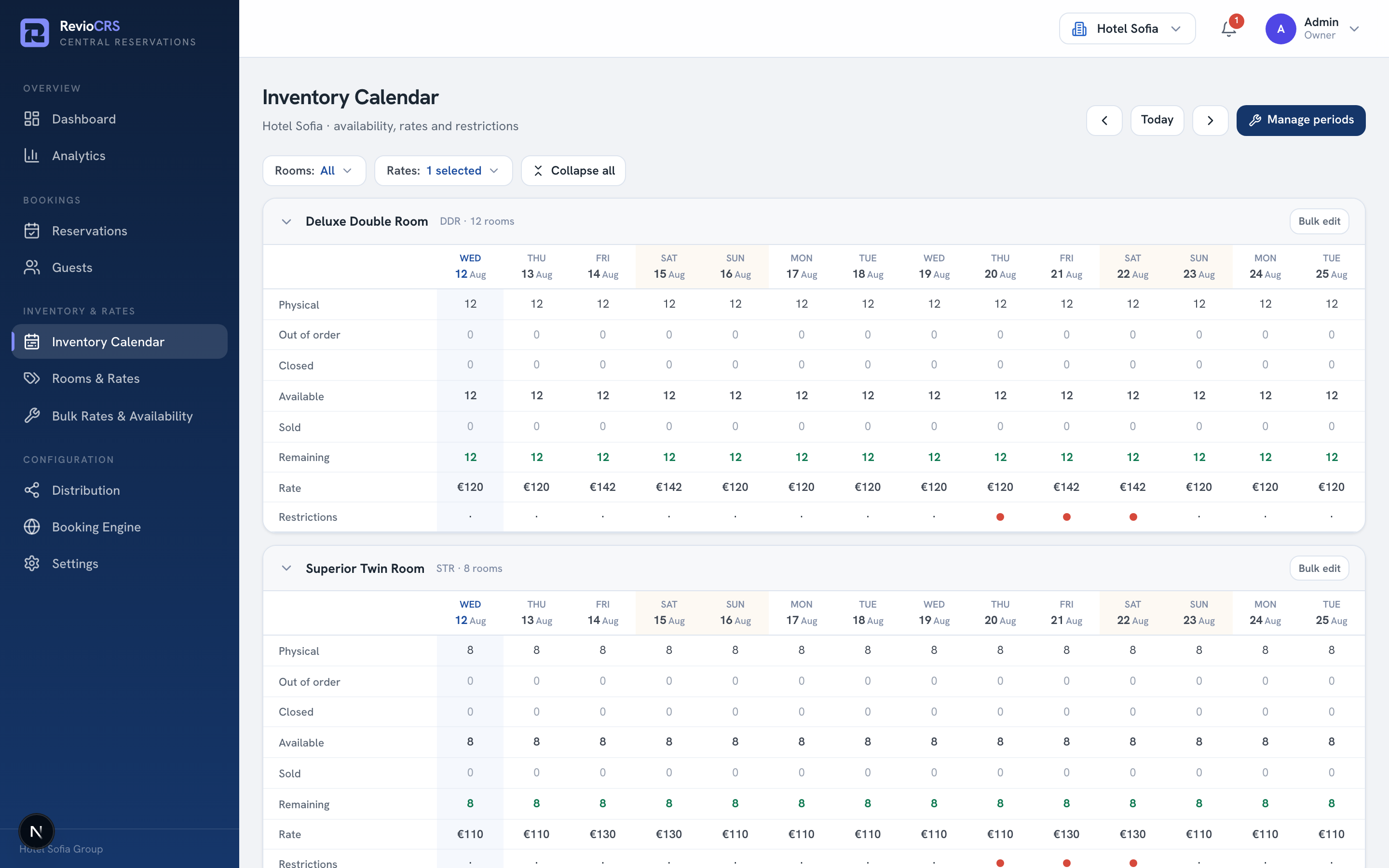 RevioCRS — Inventory calendar
