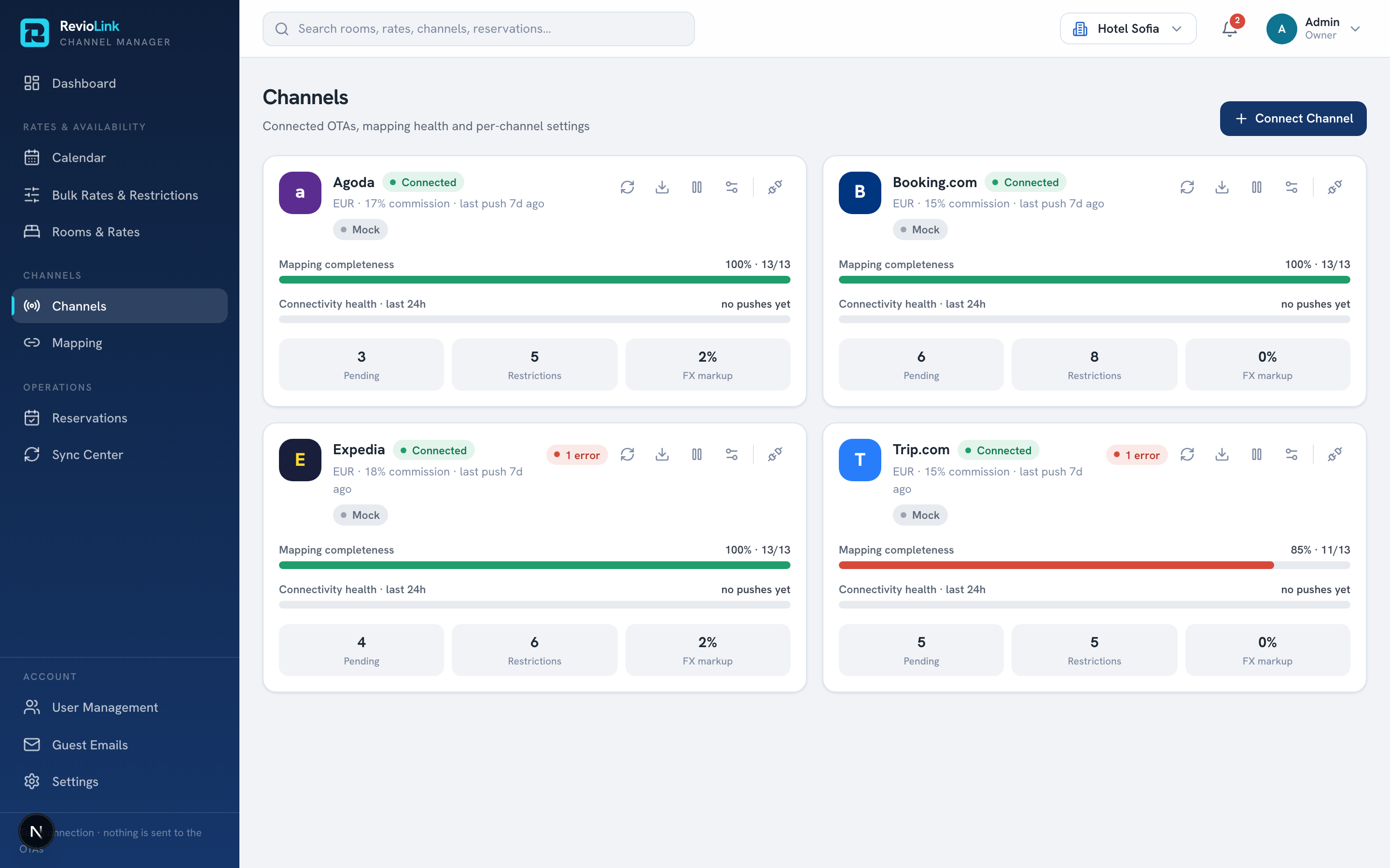 RevioLink — Channels & connectivity health