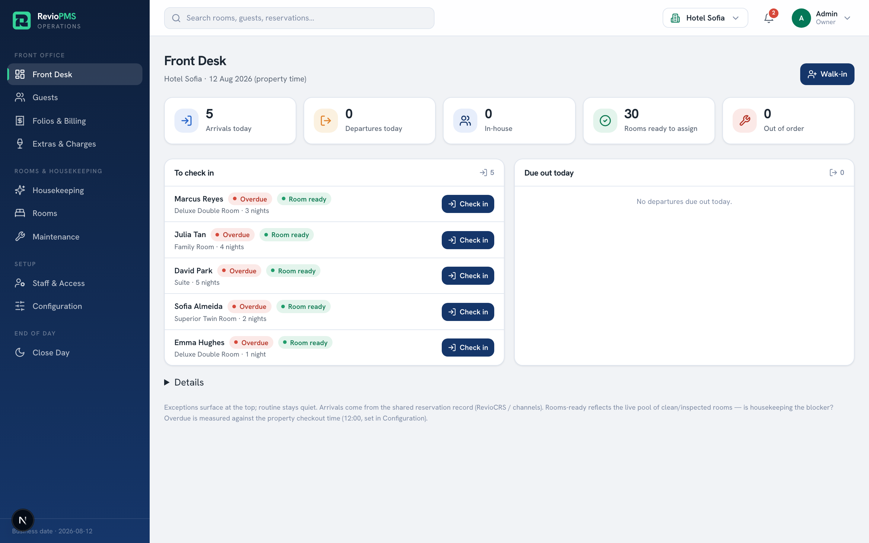 RevioPMS interface preview